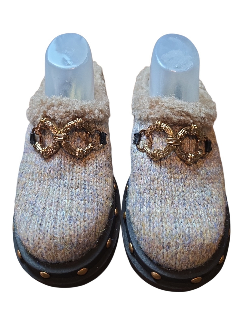 CIRCUS BY SAM EDELMAN | Annie Cozy Clog Mule Loafers Fur Knit Gold Chain | 10M